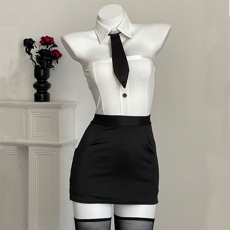 Strapless OL Uniform Lingerie Stockings Set