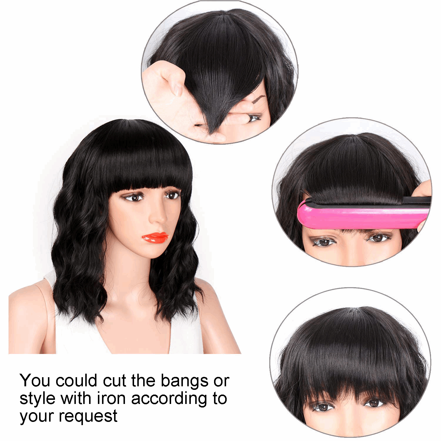 Luna 020 Short Bob Curly African American Wigs with Bangs