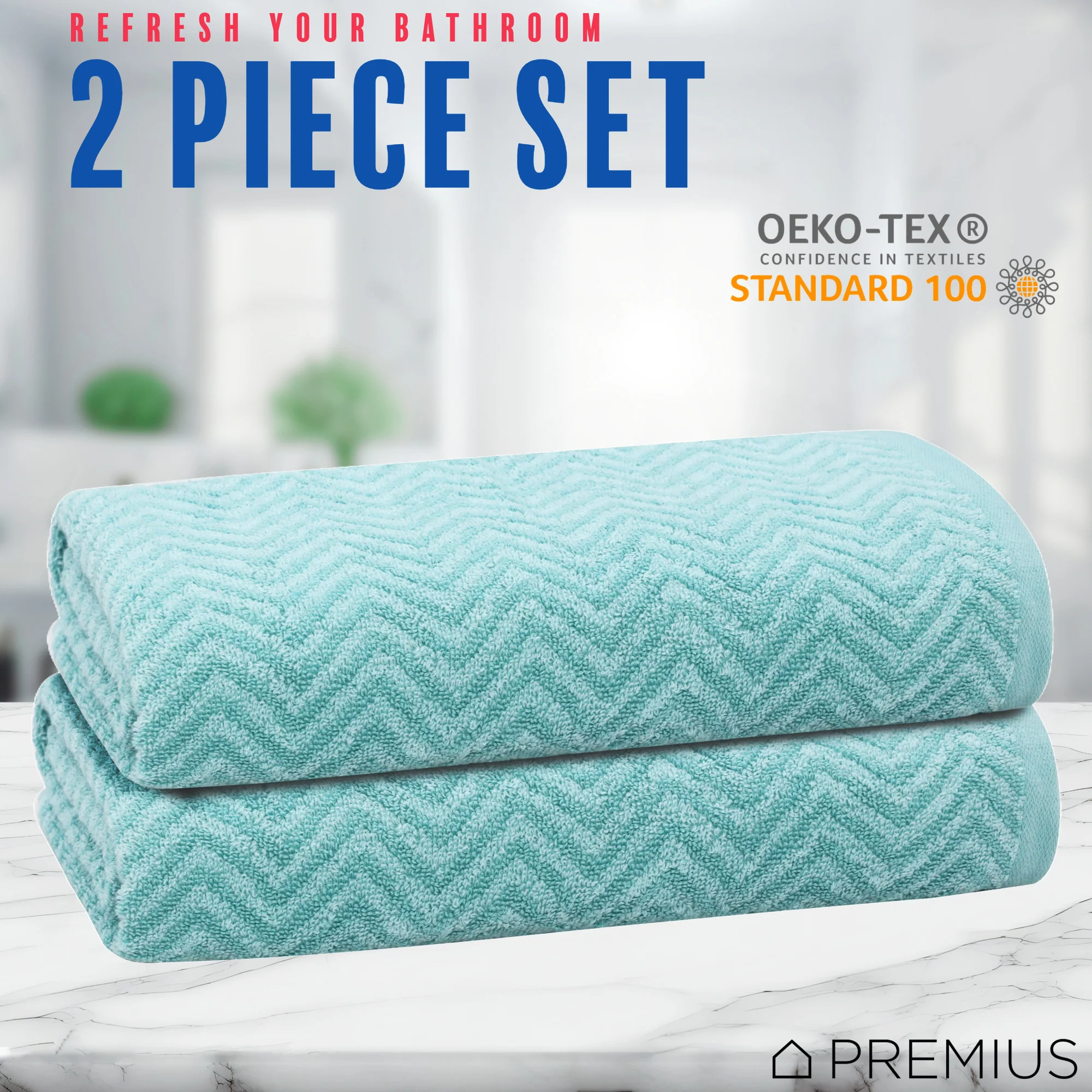 PREMIUS 2 Pack Chevron 100% Cotton Yarn Dyed Bath Sheet Towel, 32x64 Inches