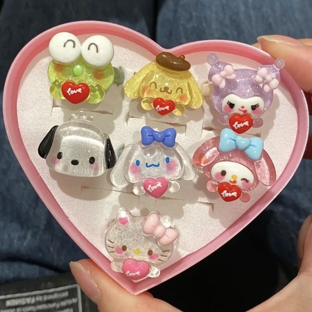 Sanrio Resin Rings Acrylic Cute Rings Set｜7 Count (Pack of 1)