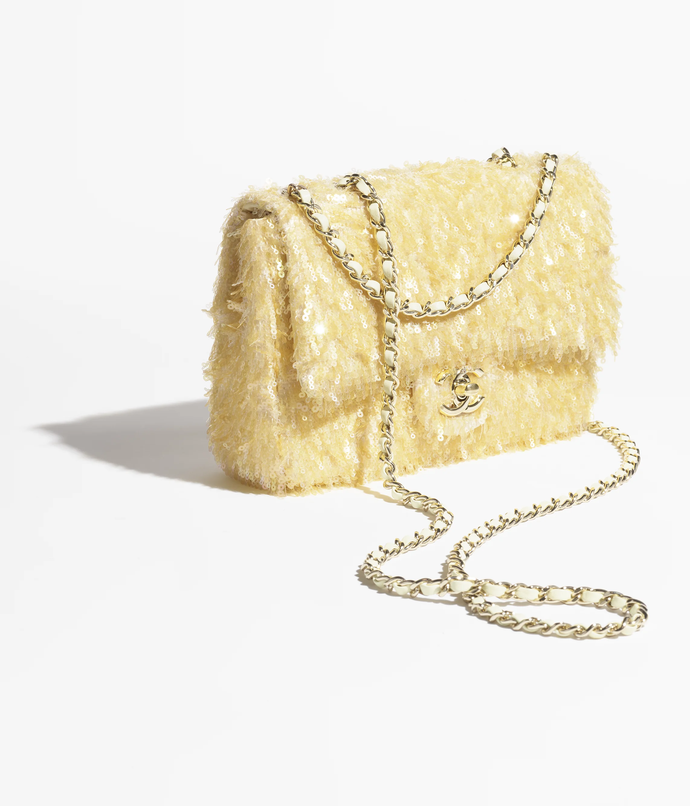 Chanel Flap Bag Fringed Sequins & Gold-Tone Metal Yellow AS4561-B20187-U0889