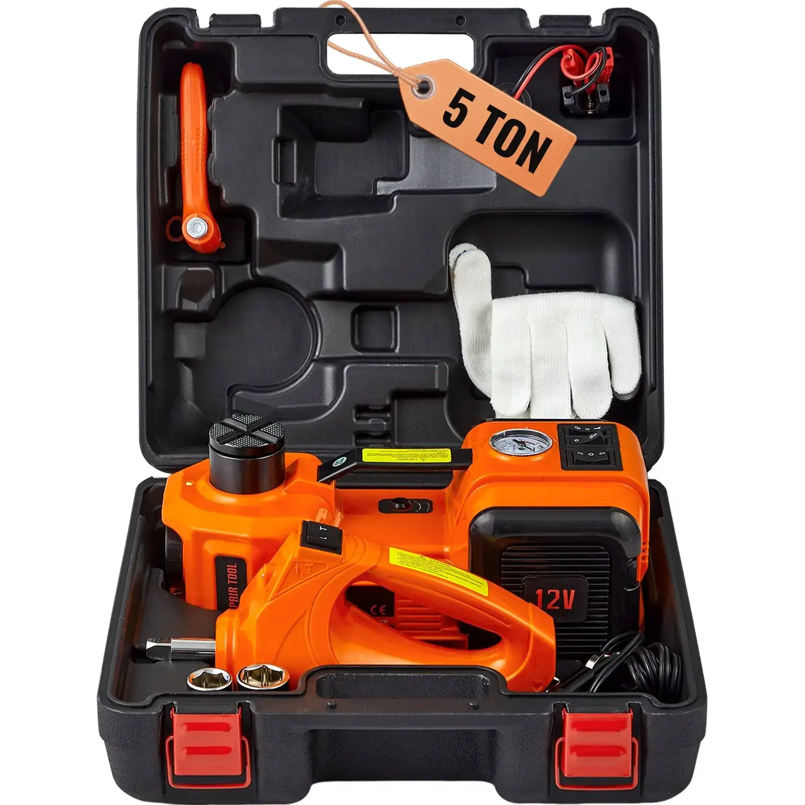 Electric Car Jack Set, Max 5 Ton/11023 LBS Hydraulic Jack/Scissor Jack  with Electric Impact Wrench, Built-in Inflatable Pump and LED Light, Portable Car Lift for SUV MPV Sedan Truck Change Tires Garage Repair
