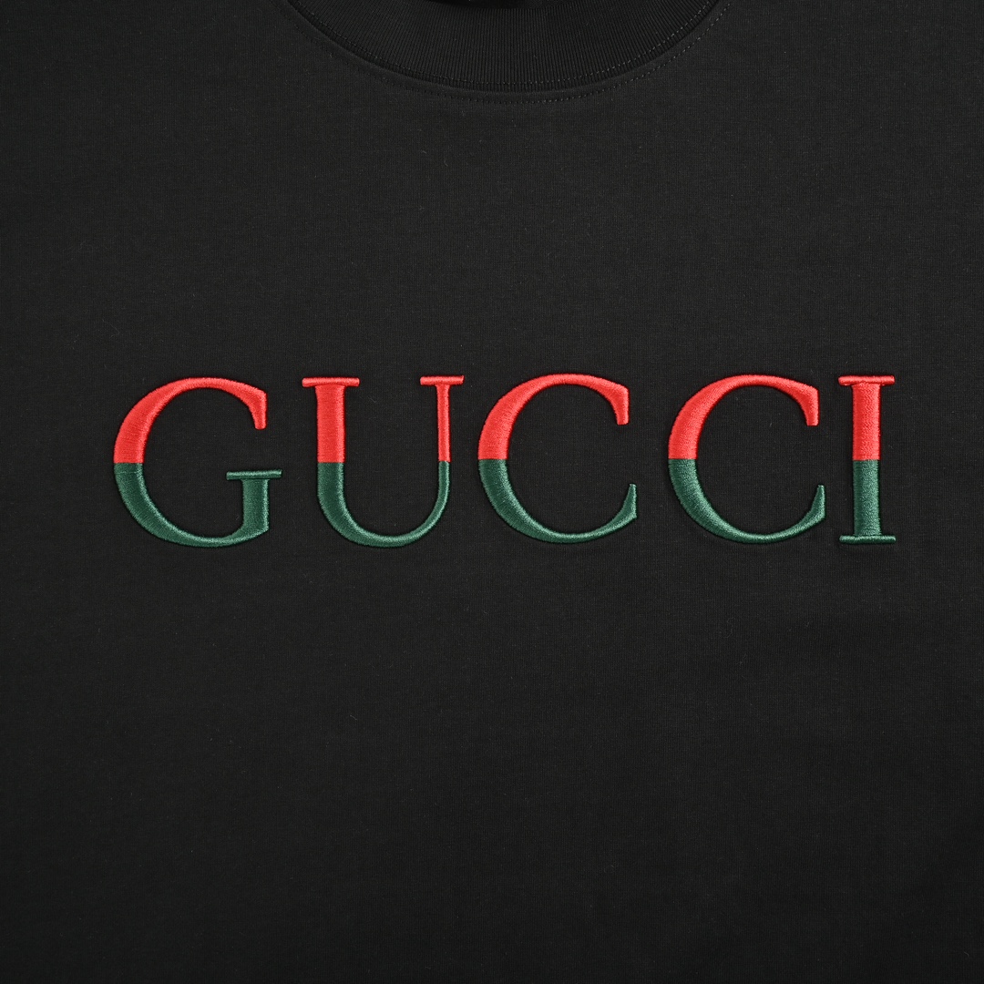 Gucci 24ss red and green color matching embroidered letter short sleeve