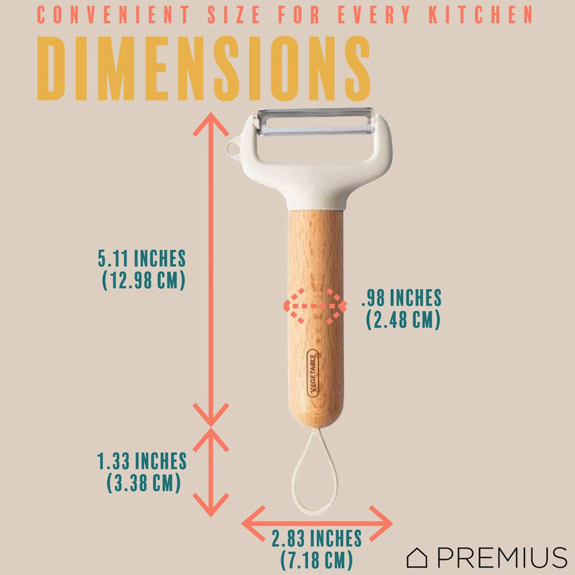 PREMIUS Wooden Vegetable Stainless Steel Blades Peeler with Potato Eyer, White-Natural