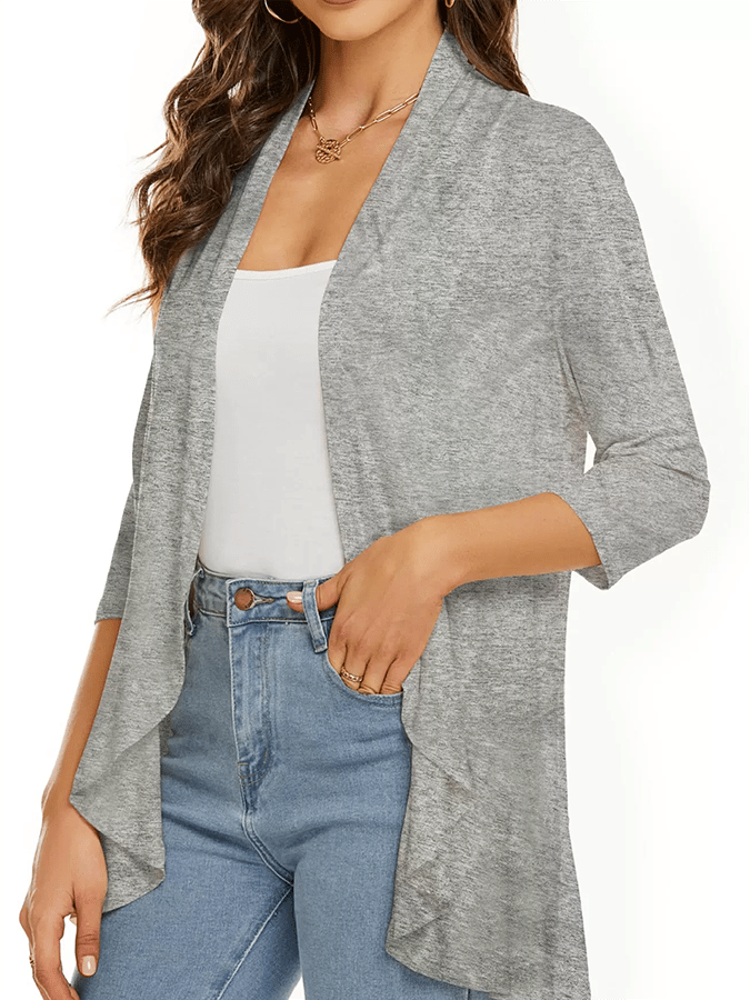 Women's Three-Quarter Sleeve Ruffle Solid Color Cardigan Jacket