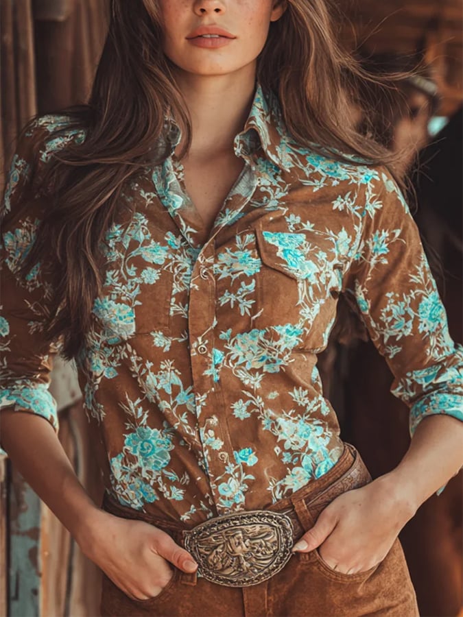 Women's Vintage Western Horse Design  Shirt