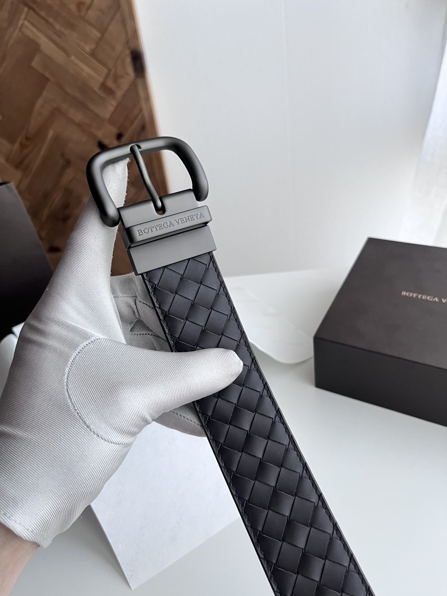 Bottega Veneta intreccio woven cowhide double-sided belt width 4.0cm