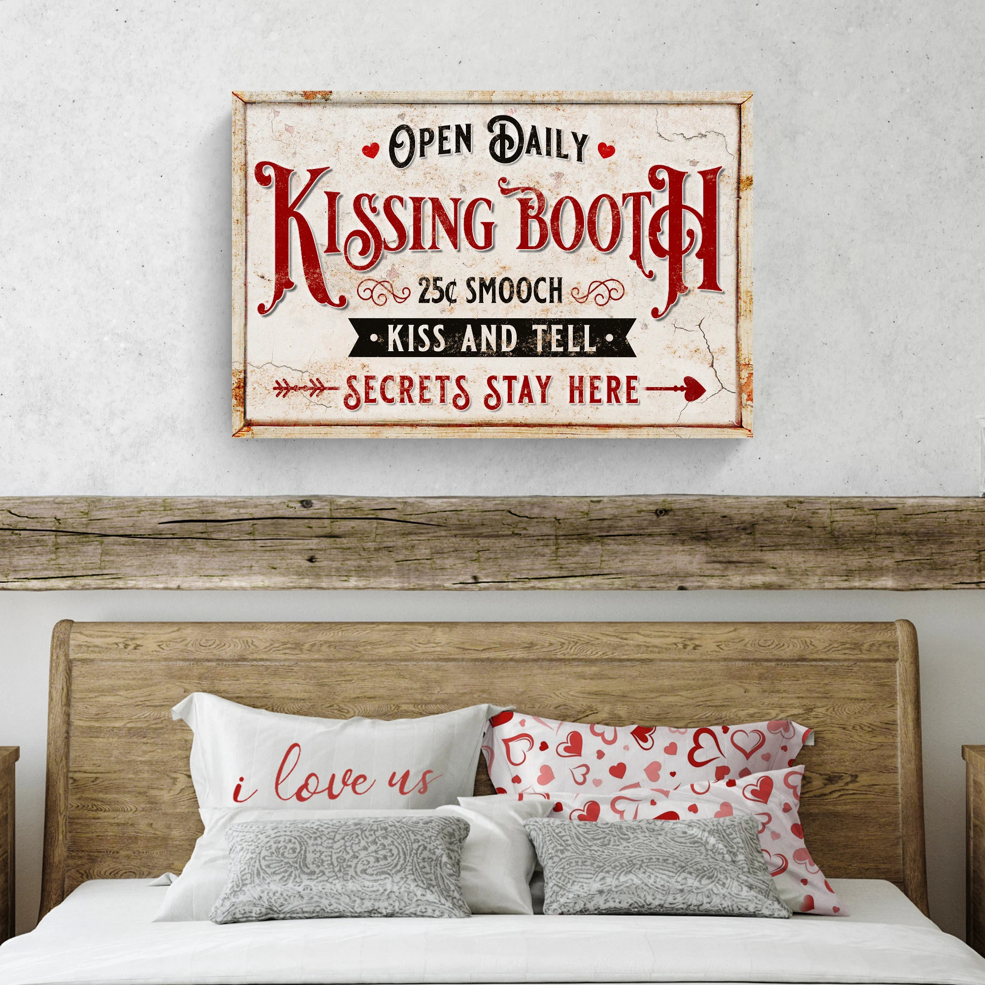 💖 Valentine's Day Sale 49% OFF 💖 Kissing Booth Canvas Sign | Kiss And Tell  | Screts Stay Here - 12x18 inches