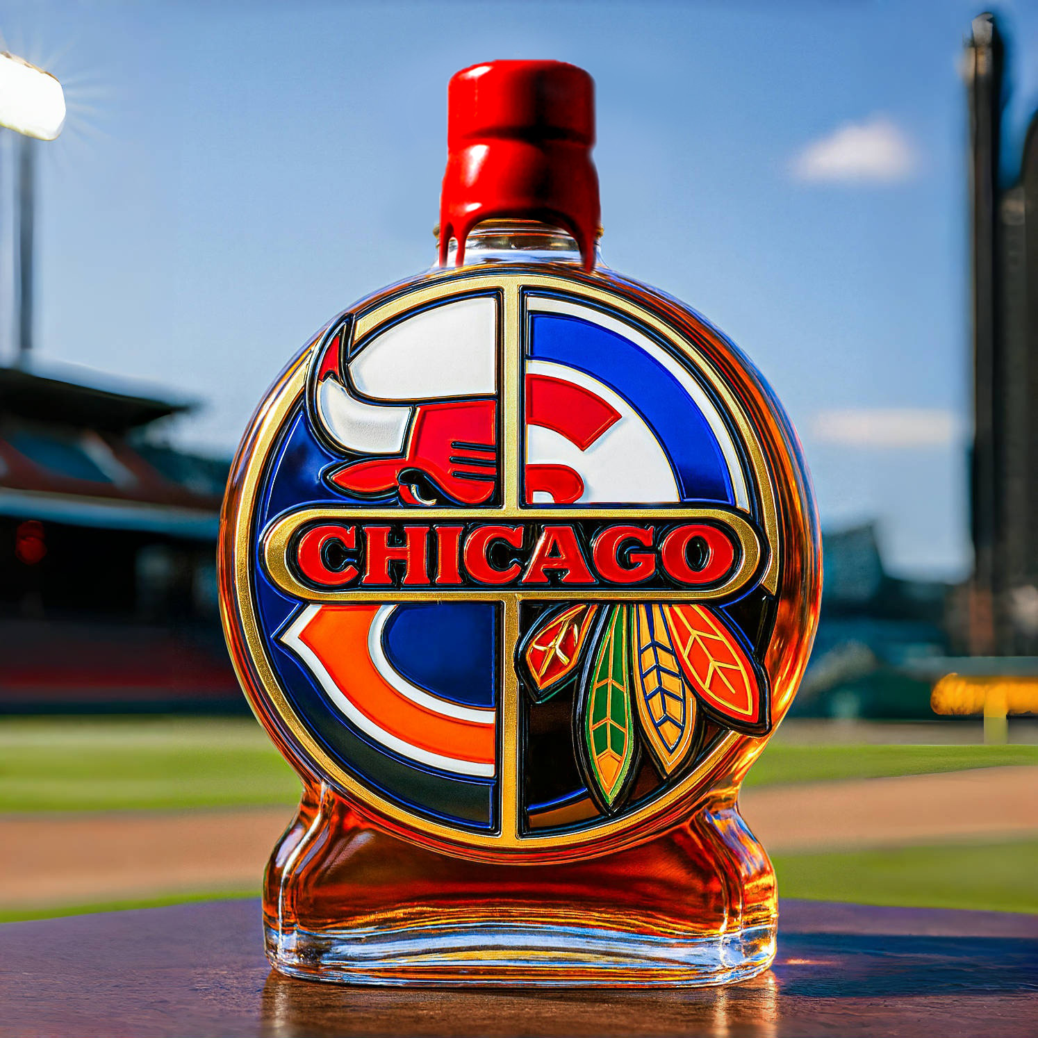 “CHICAGO · FOUR LEGENDS” — United Tribute Whiskey Bottle