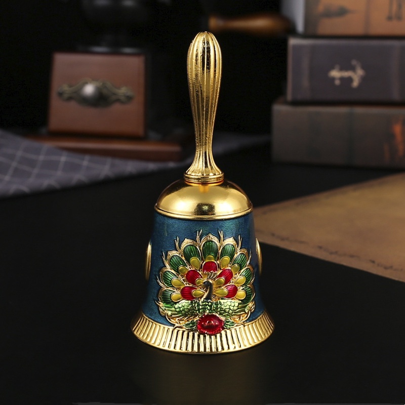 🦚🔔Handmade Peacock & Floral Antique Handbells – Vintage-Inspired Metal Bells