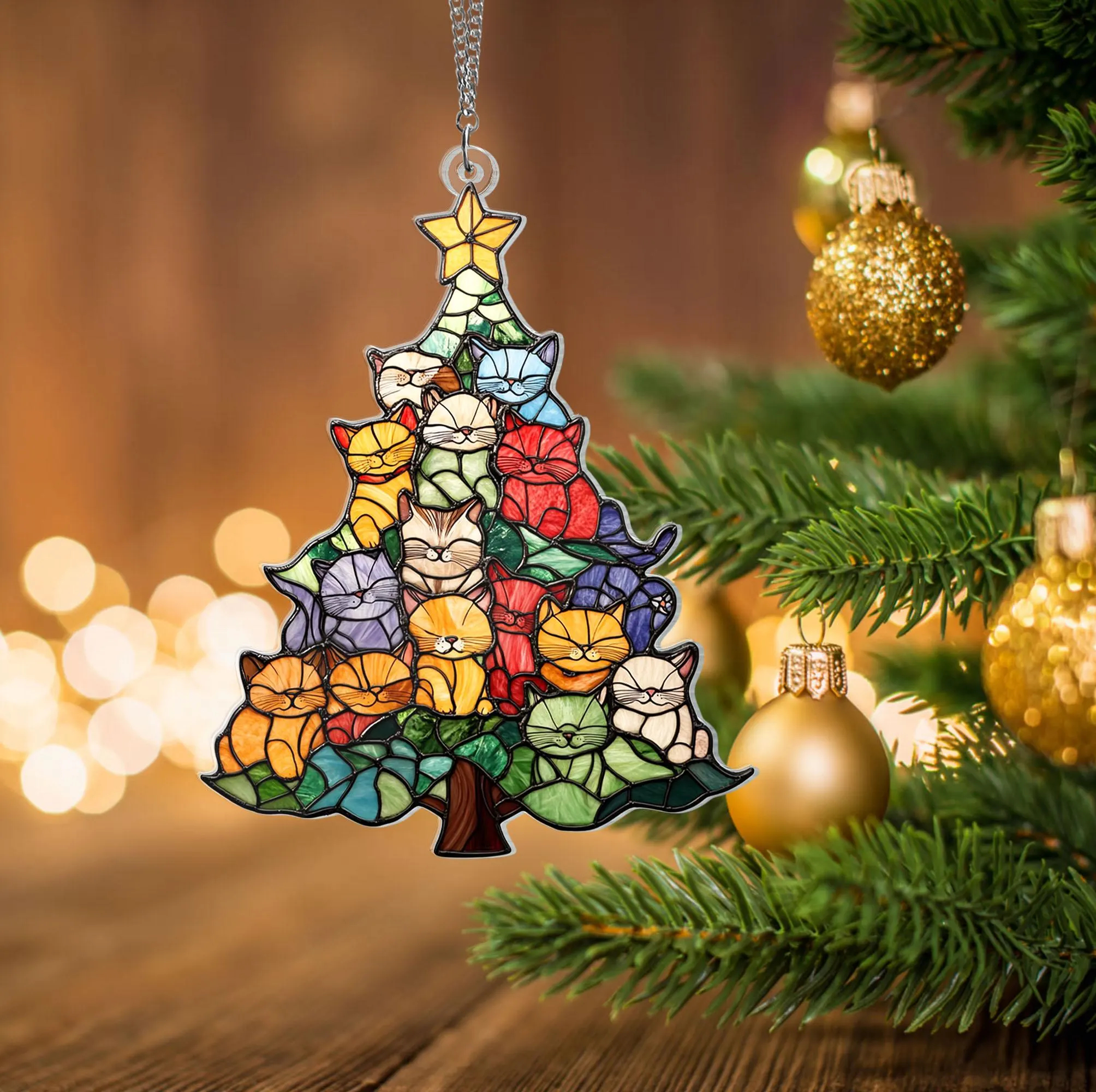 💥ON SALE💥Cat Christmas Tree Suncatcher Ornament Decoration🐱🎄✨