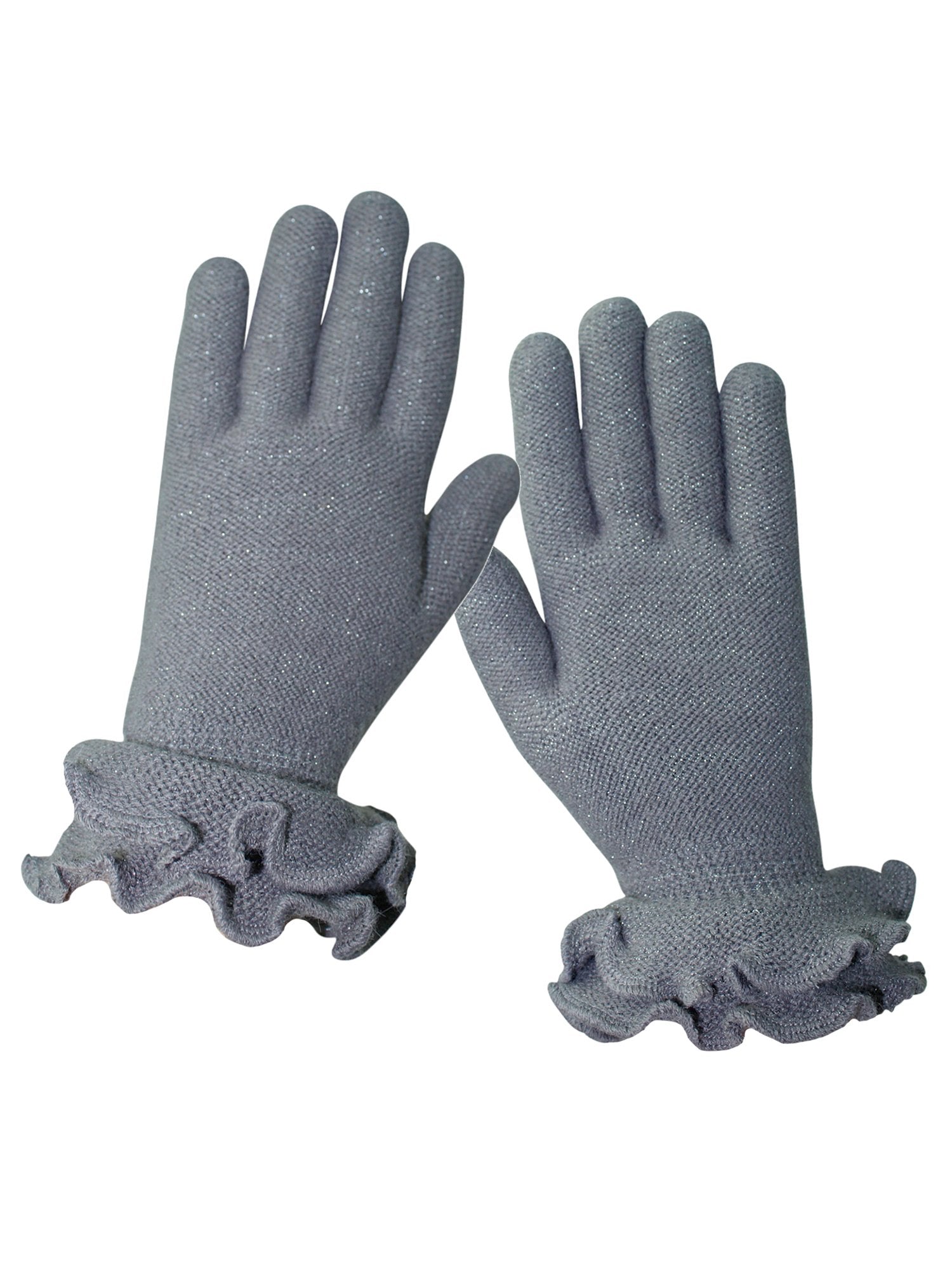 Gray Double Layer Knit Gloves With Ruffle Trim