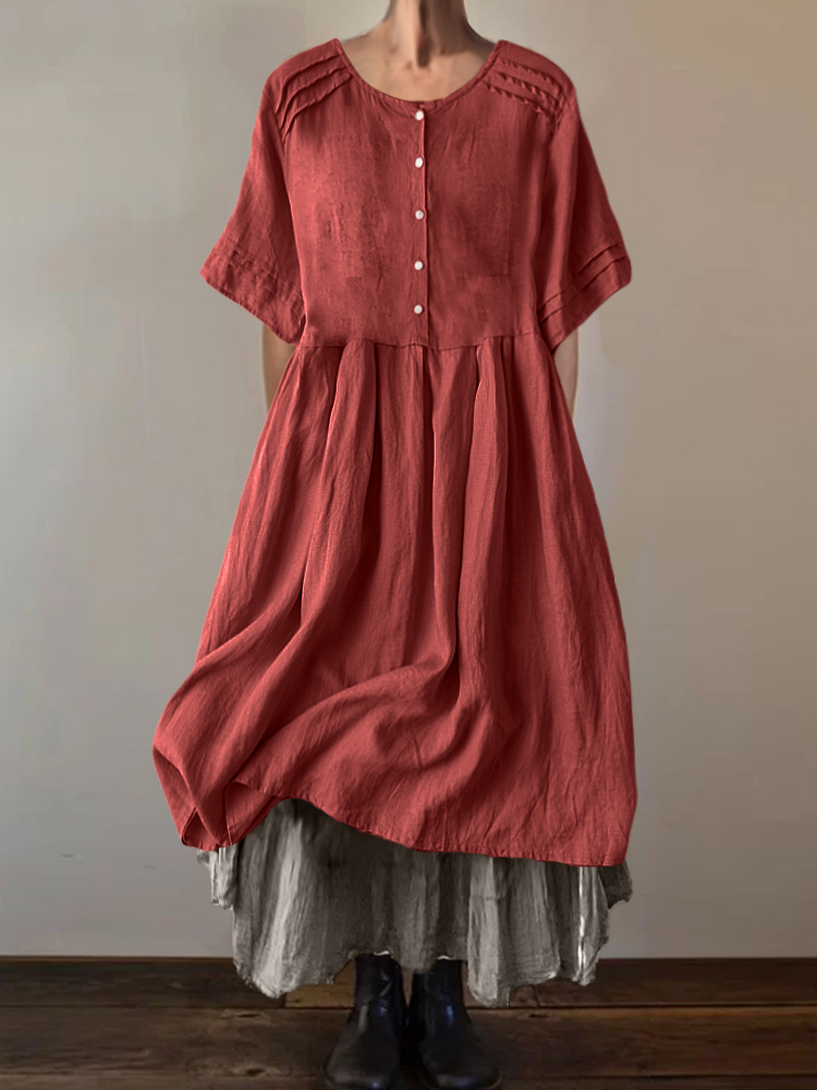 Vintage Pin Tucked Hem Button Up Maxi Dress