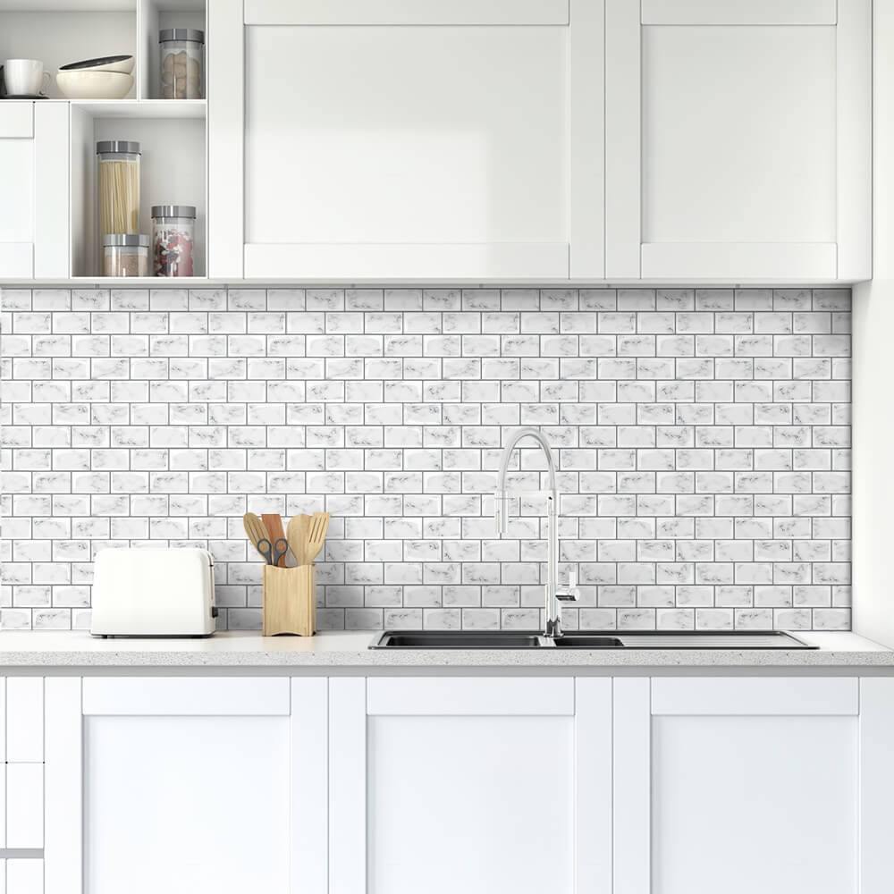 Carrara Marble Subway Peel and Stick Tile Backsplash - Thicker Design