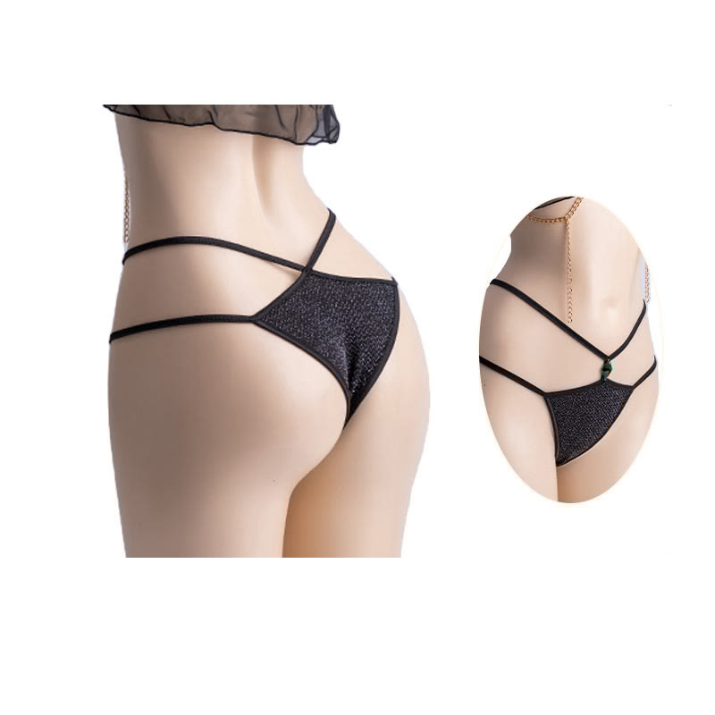 Sexy Chain Decor Tube Top G-string Mesh Shawl Lingerie