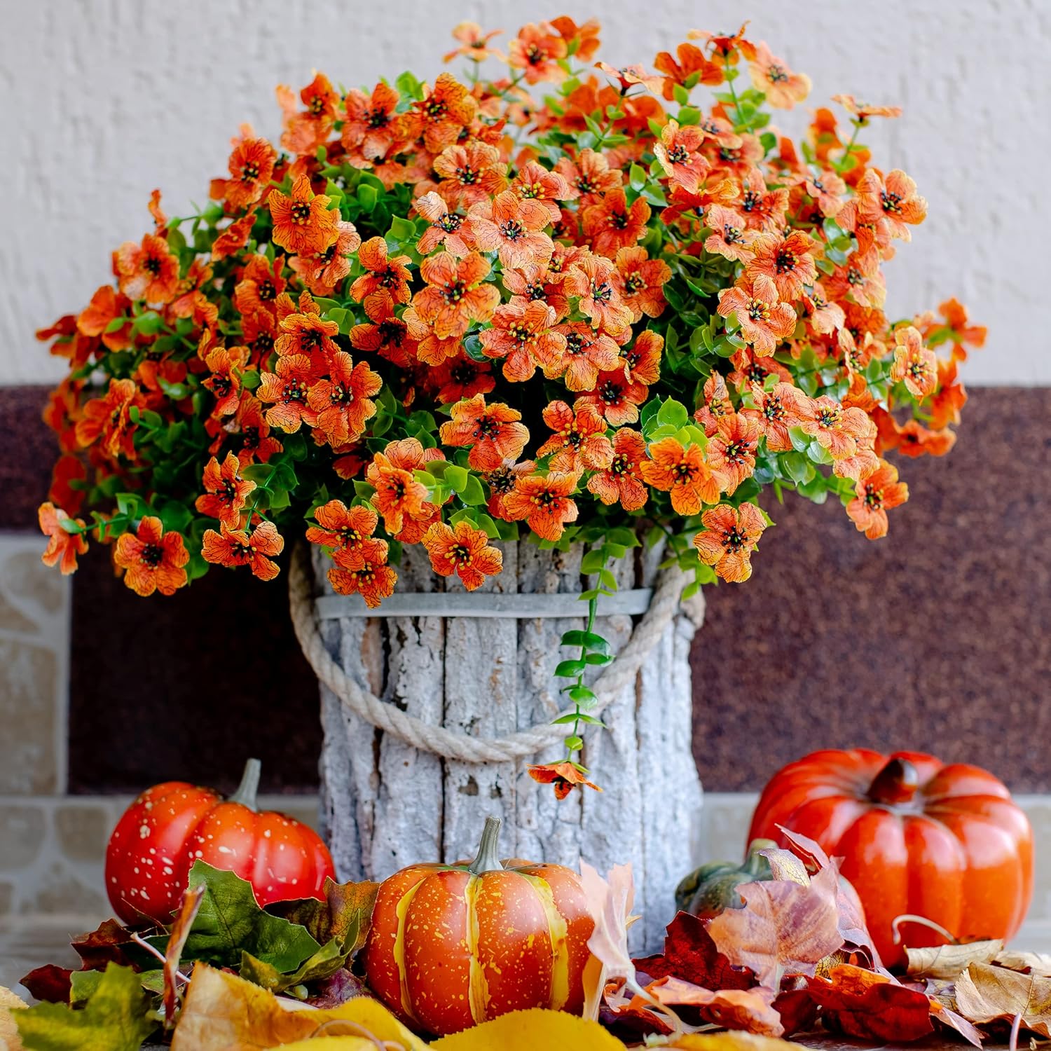 10 Bundles/pack Artificial Outdoor Fall Mums Flowers - UV resistant, Waterproof, No Fade