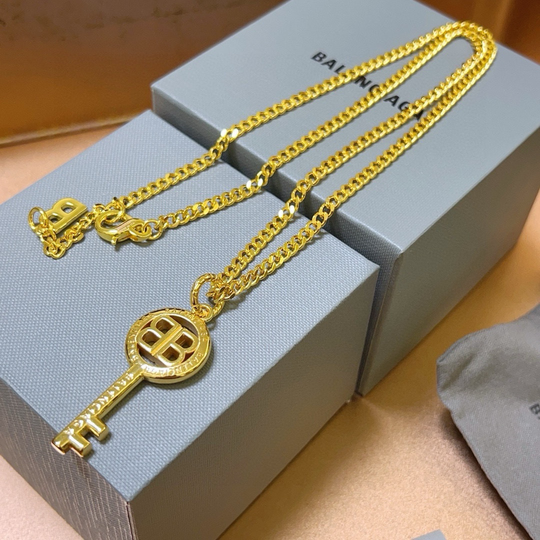 Balenciaga BB key gold necklace