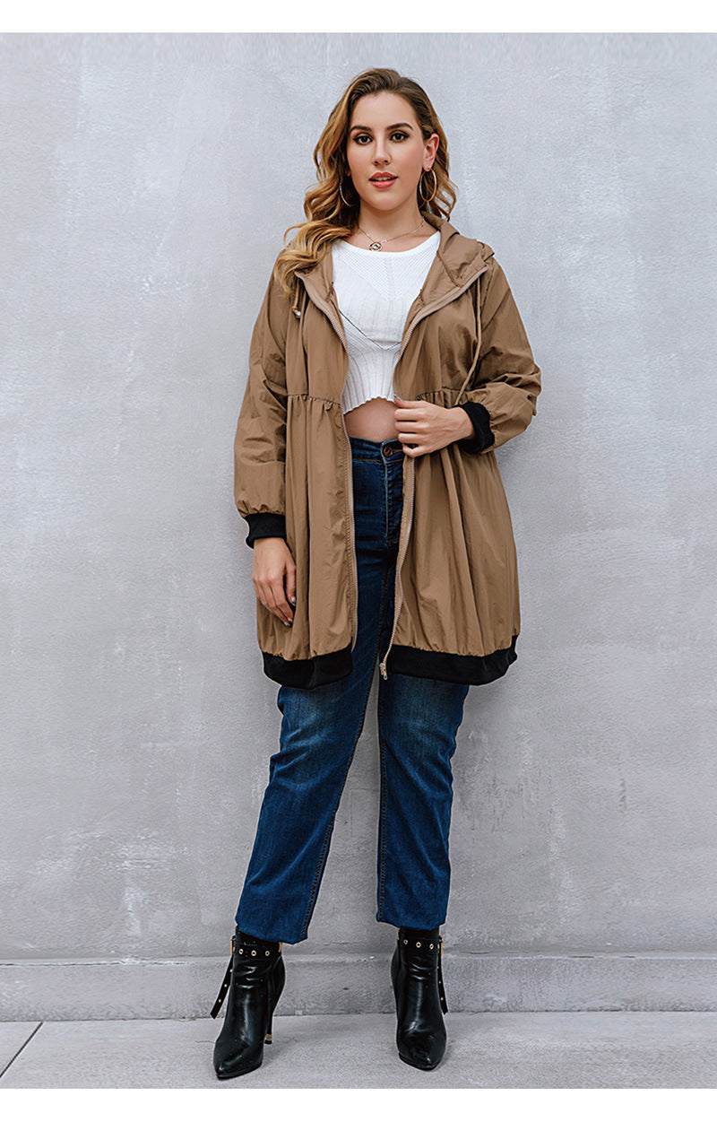 Plus Size Trench Coat Sweater Mid-Length Cardigan Hooded Coat Women All-Matching