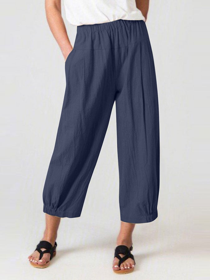 Women's Solid Color Pocket Cotton Linen Casual Pants