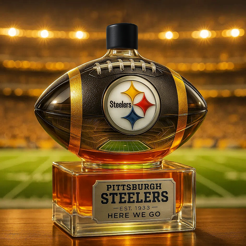 🏈 Steel City Pride, Poured in Gold — Pittsburgh Steelers Whiskey Bottle