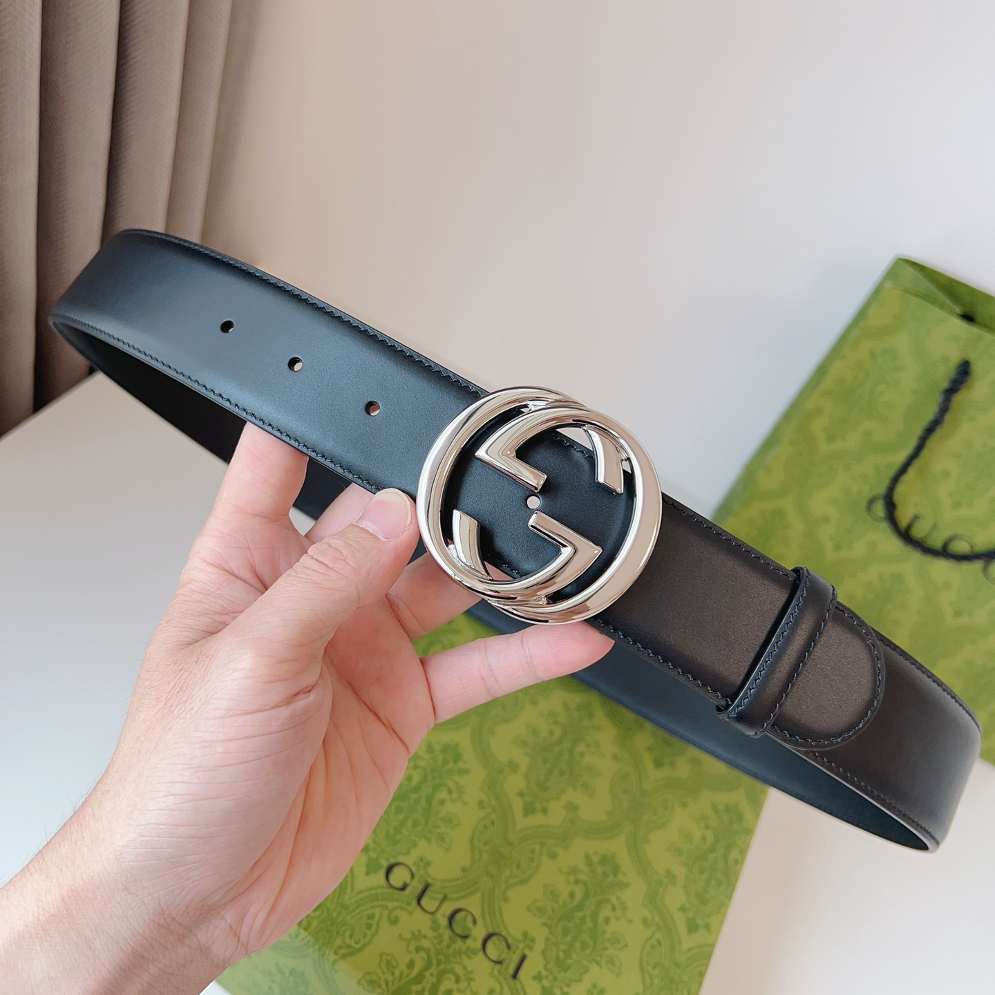 Gucci new double G buckle leather Belt Width 4.0CM