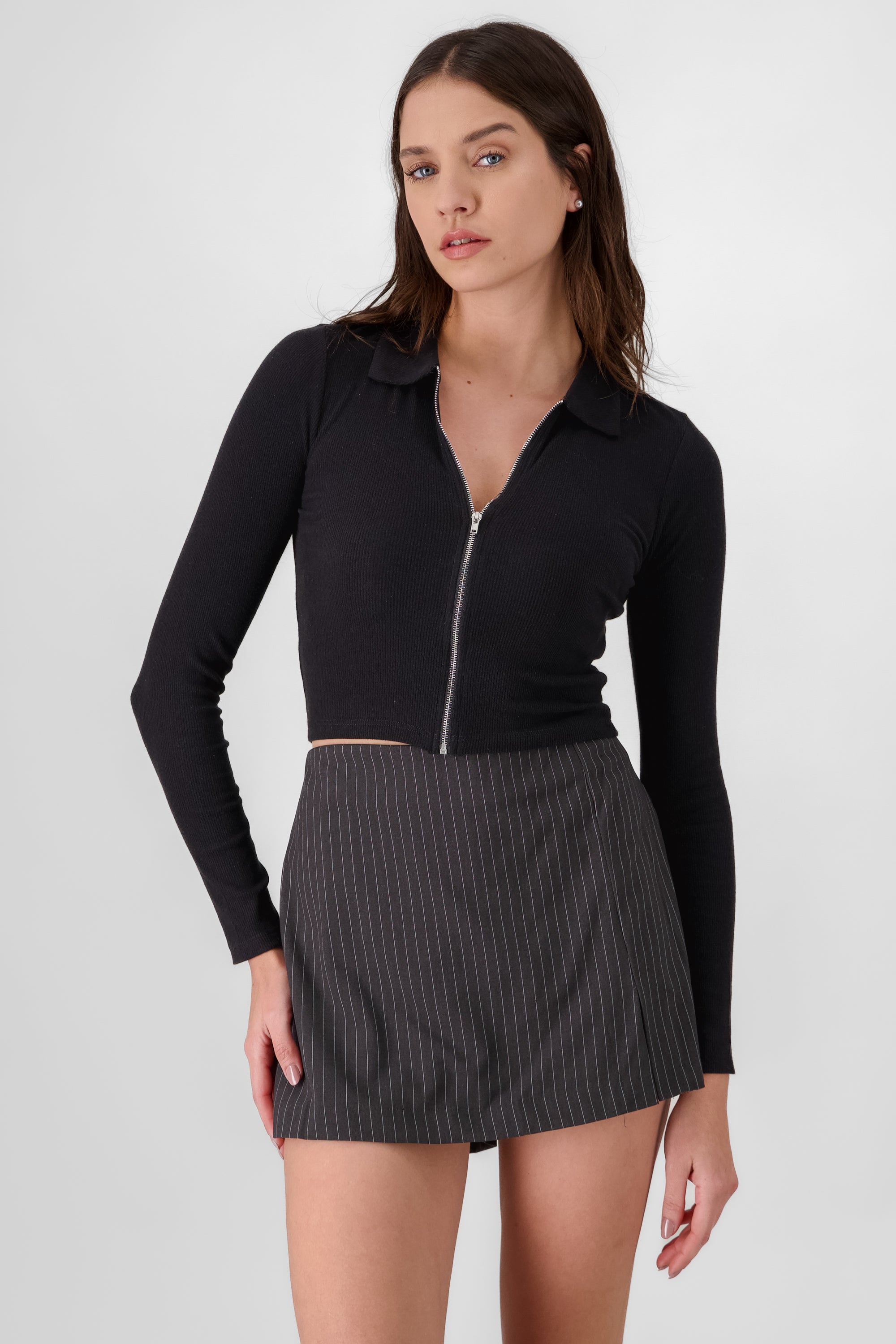 Ribbed Top with Zipper