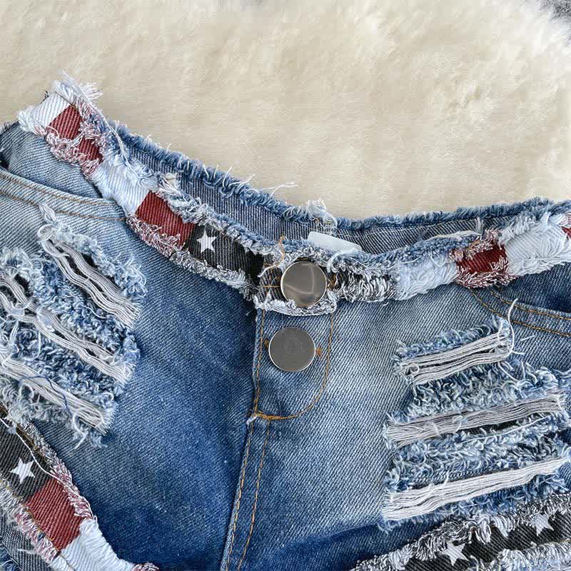 Sexy Low Waist Lace Up Ripped Denim Shorts Lingerie