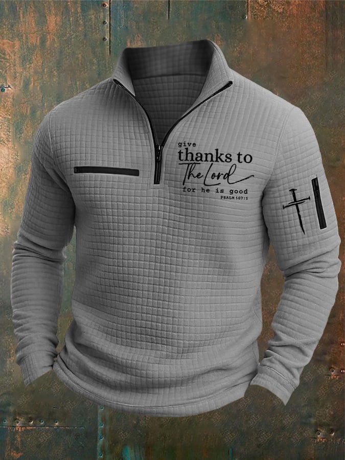 Men's Casual Retro Checkered Jacquard Faith Gratitude Main Color Contrast Sweatshirt