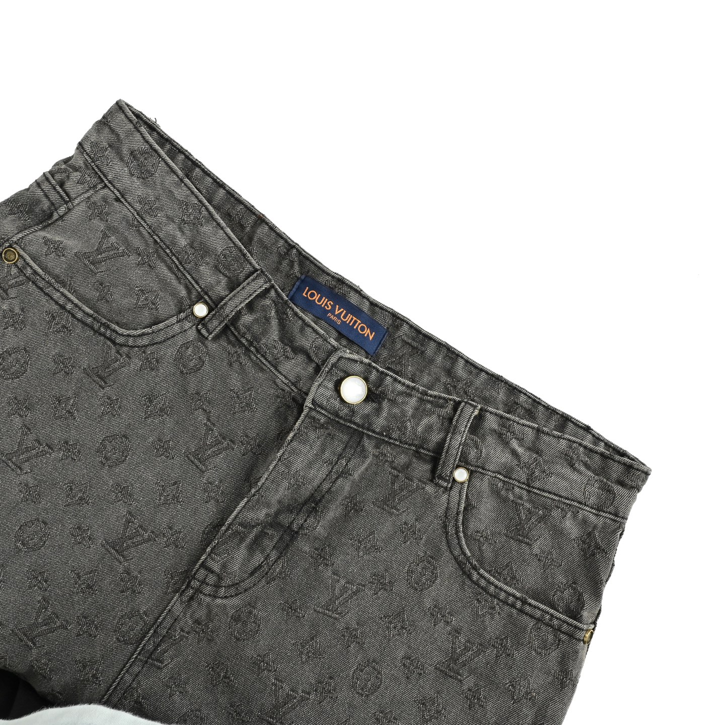 Louis Vuitton 25ss grey jacquard denim shorts with printed monogram