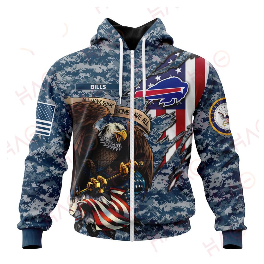 BUFFALO BILLS 3D HOODIE US NAVY VETERANS
