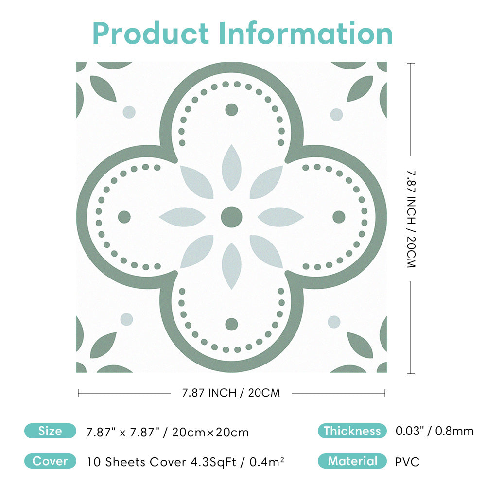 Light Green Flower Peel and Stick Vinyl Floor Tile Sticker
