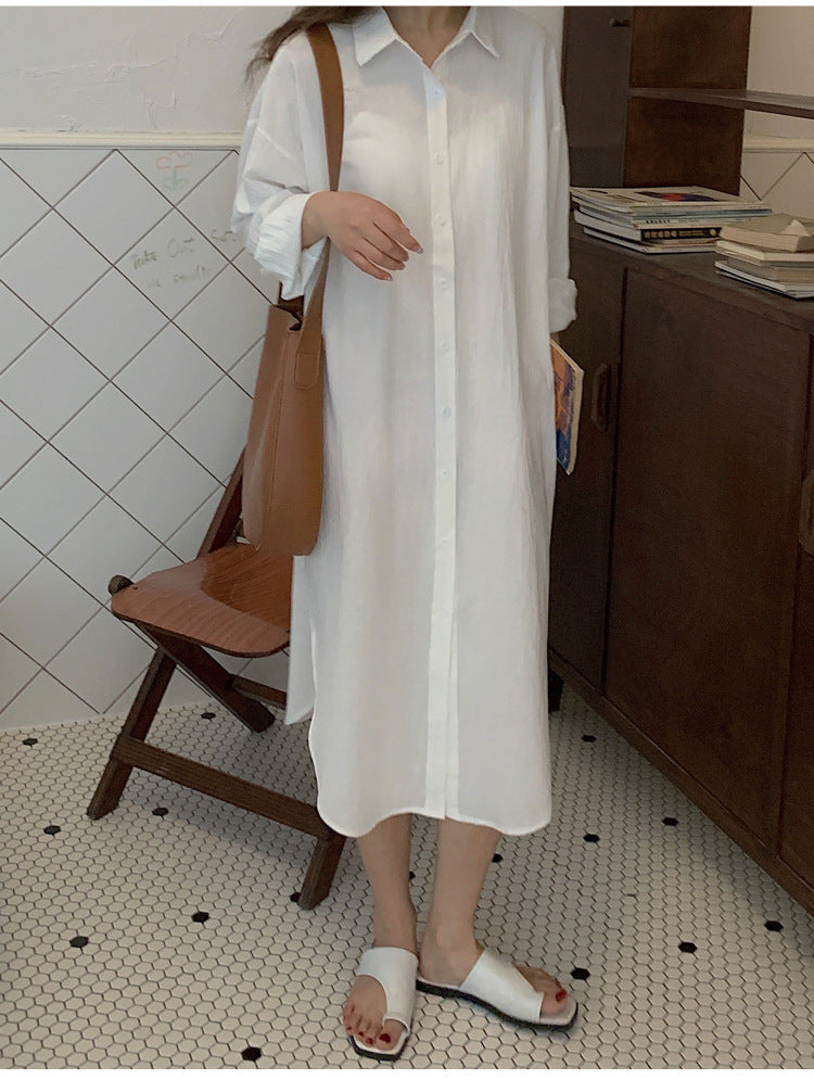 Shirt Dress High Grade Summer Women Niche Age Reducing Solid Color Loose Fitting Maxi Dress