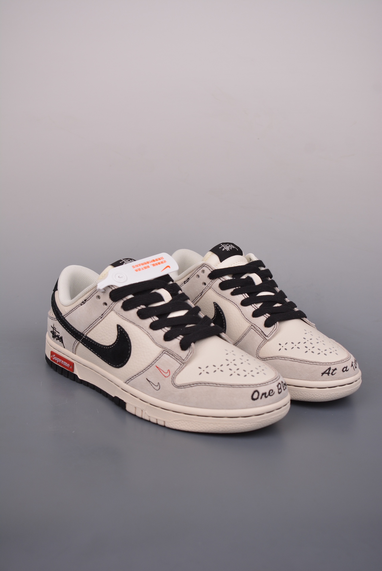 Stussy x Nike By You SB Dunk Low Retro SP Beige, Red and Black Embroidery MM1089-031