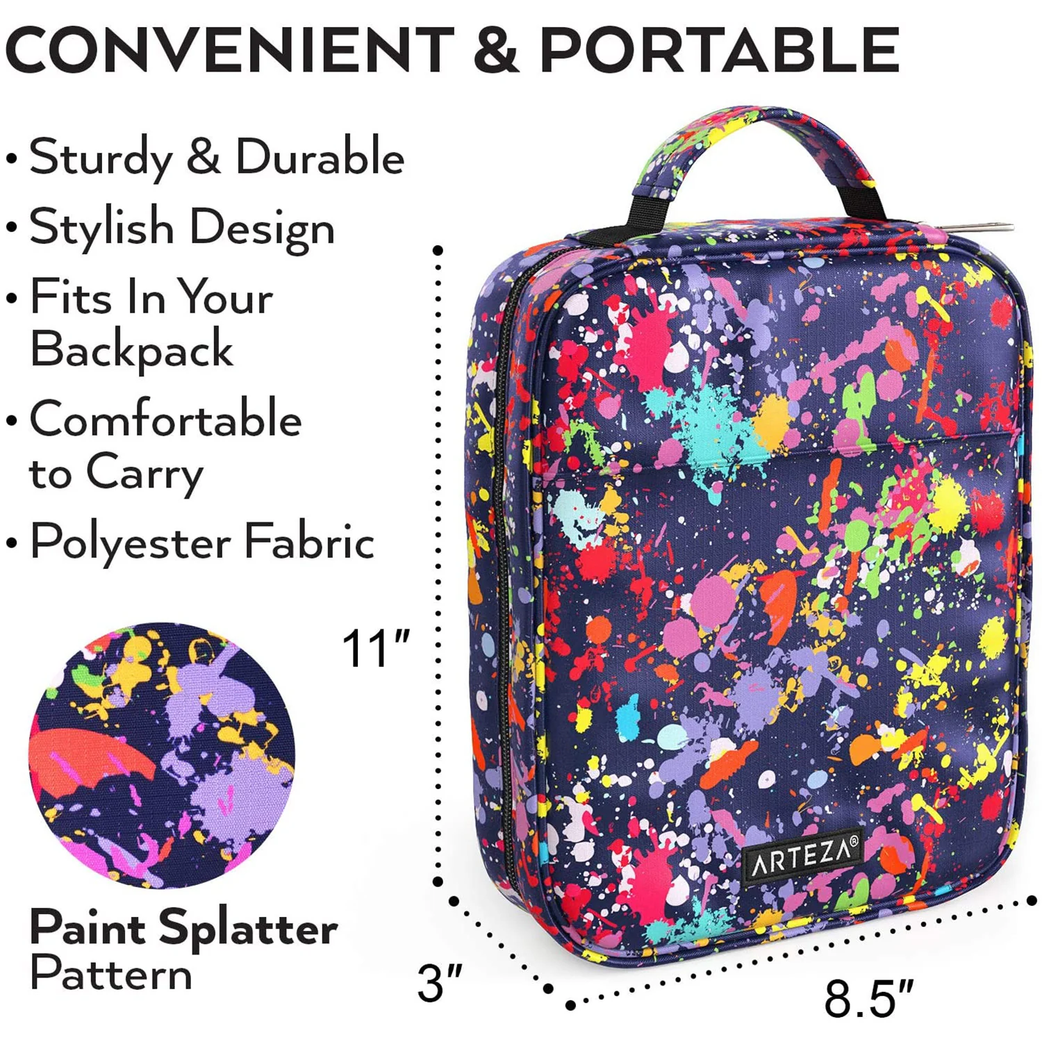ARTEZA Pencil Case Organizer, 64 Elastic Slots, Holds Up to 205 Pencils, Paint Splatter Pattern