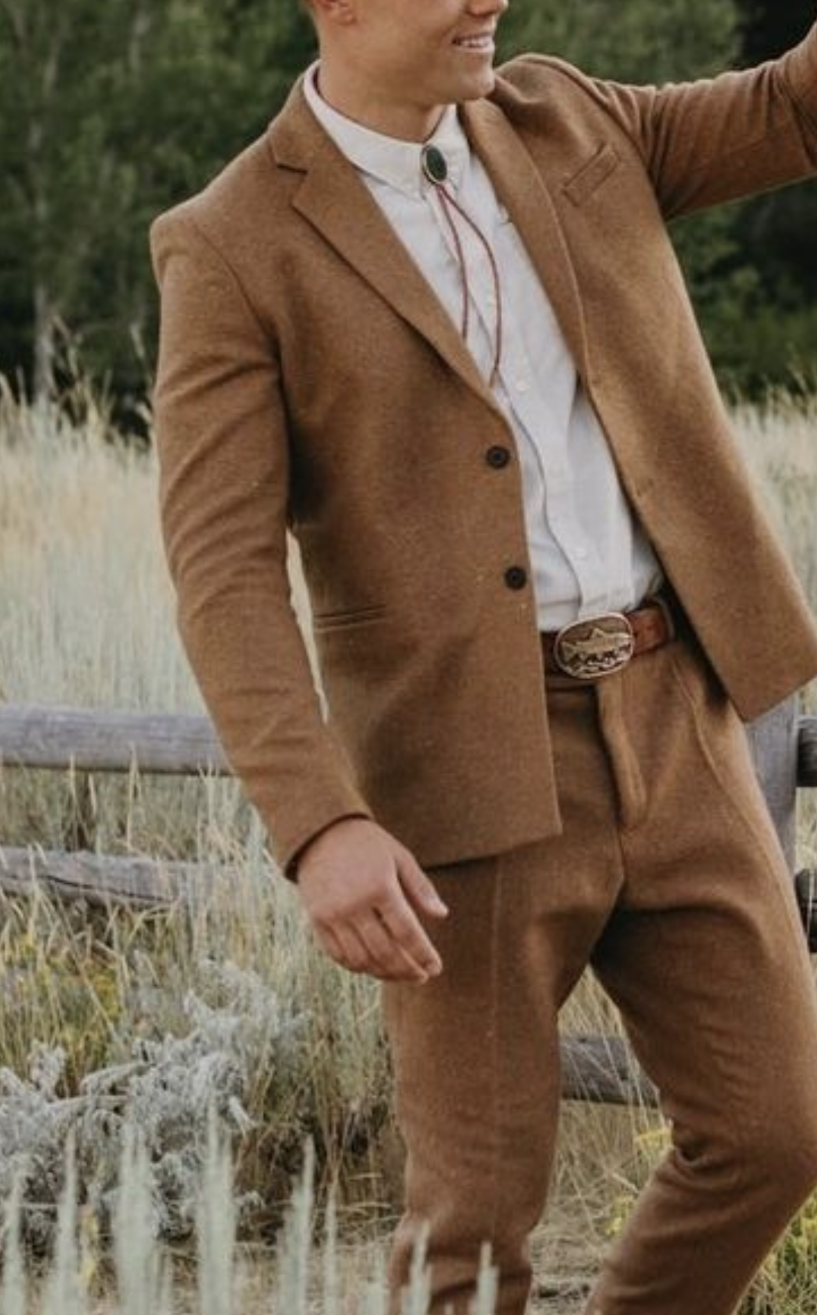 Men's Western Style Solid Brown Long Sleeve Jacket Blazer