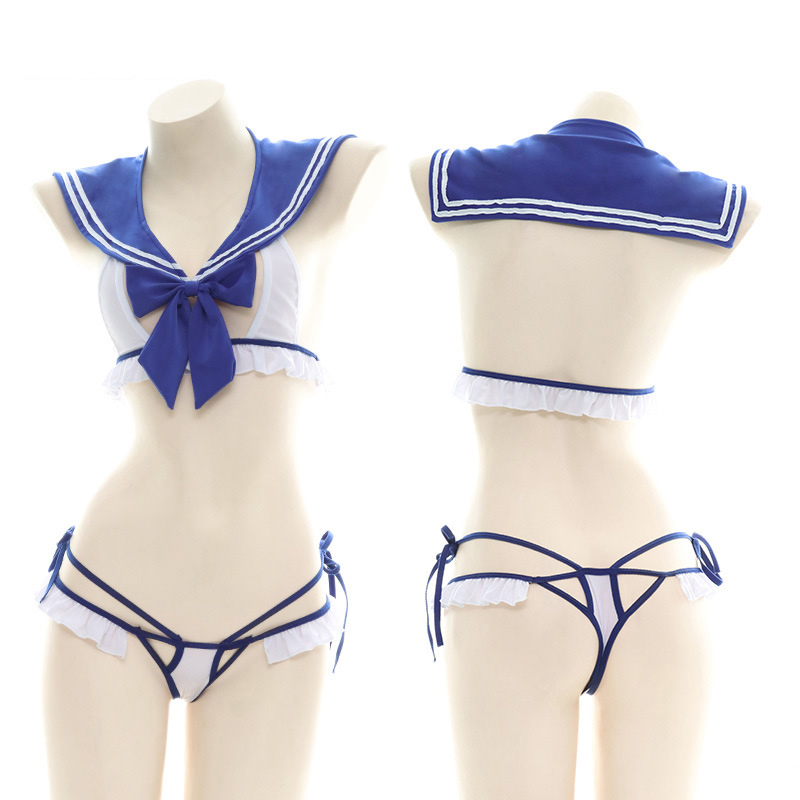 Bow Knot Sailor Collar Lace Up Lingerie Set