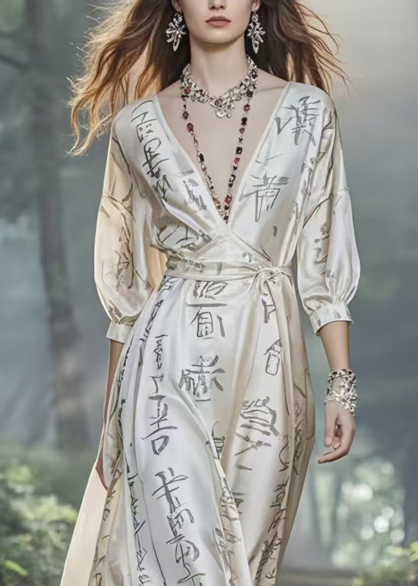 White Draping Silk Robe Dresses Cinched Exra Large Hem Bracelet Sleeve