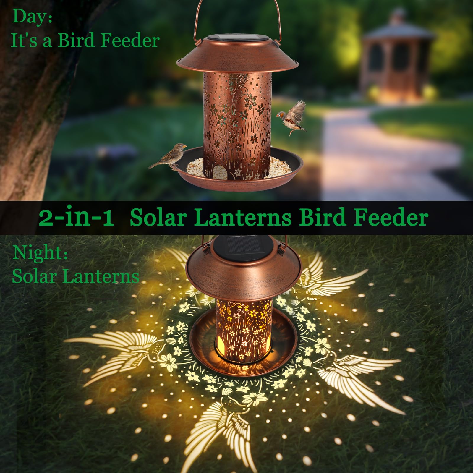 Solar Bird Feeders for Outdoors Metal Lanterns Outdoor Waterproof Hanging Garden Decor