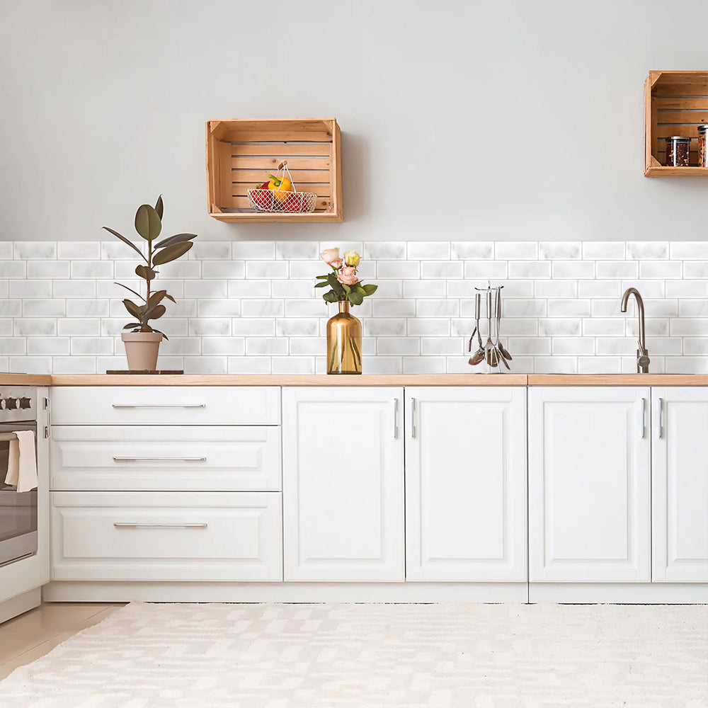 Carrara Metro Subway Peel and Stick Backsplash Tile