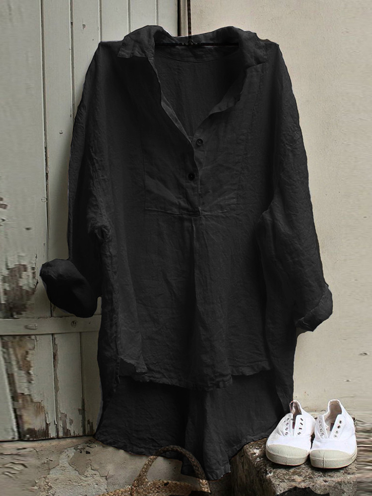 Loose Solid Color Long Sleeved Blouse