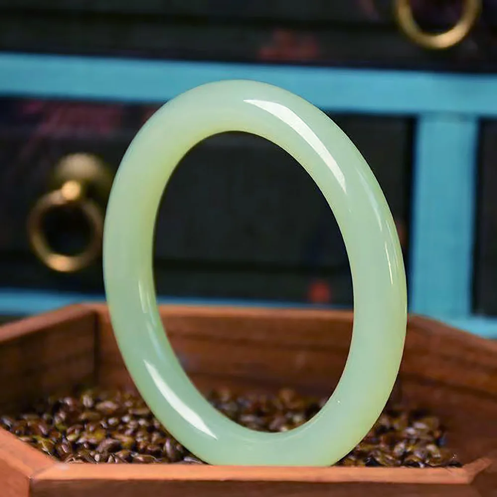 Hotan Jade Bangle Bracelet For Women Natural Green Jade Chalcedony Charm Jadeite Handring Jewelry Accessories Holiday Gifts