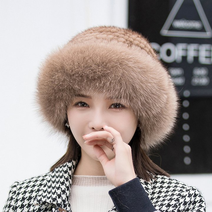 Fashion sweet and cute mink fox fur braided real hair warm thick fisherman hat basin hat