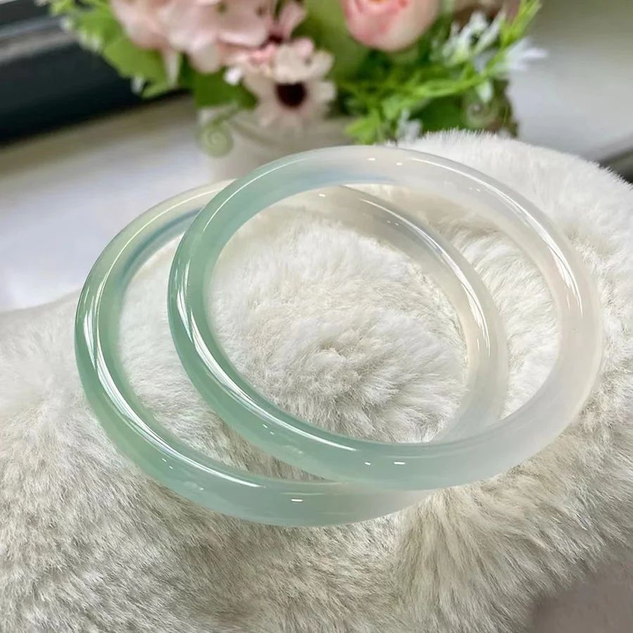 Natural Green Jade Bracelet For Women Round Gradient Color Ice Bangle High Quality Fine Jewelry Accessories Free Shipping