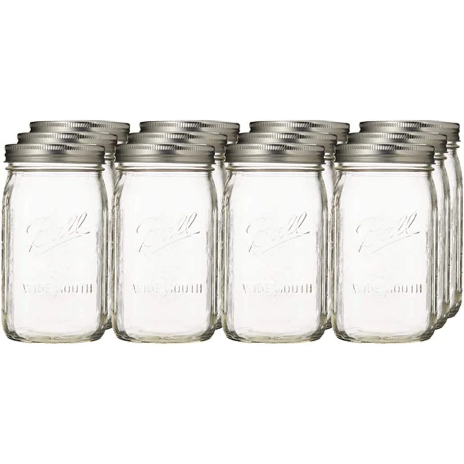 Ball Wide Mouth Glass Preserving Jars, 1 Quart, 12 Pack