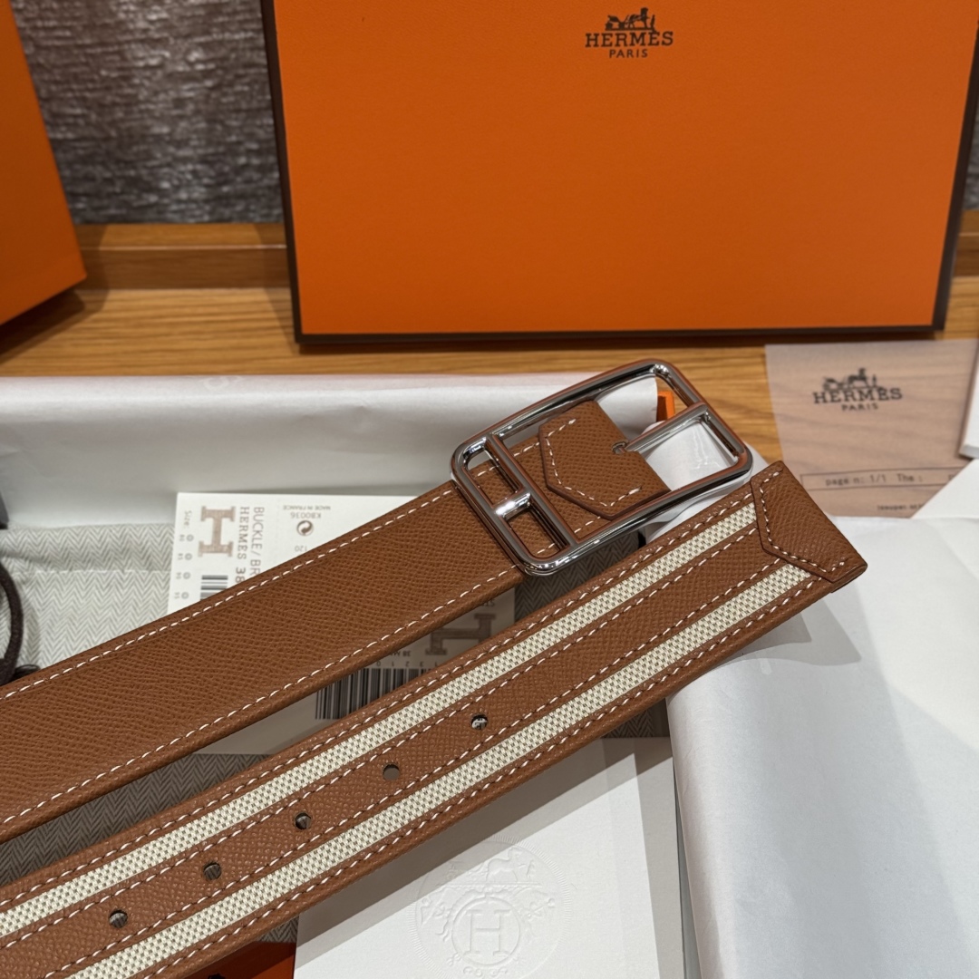 Hermès Half Cod Riviera double-faced leather belt, 3.8cm wide