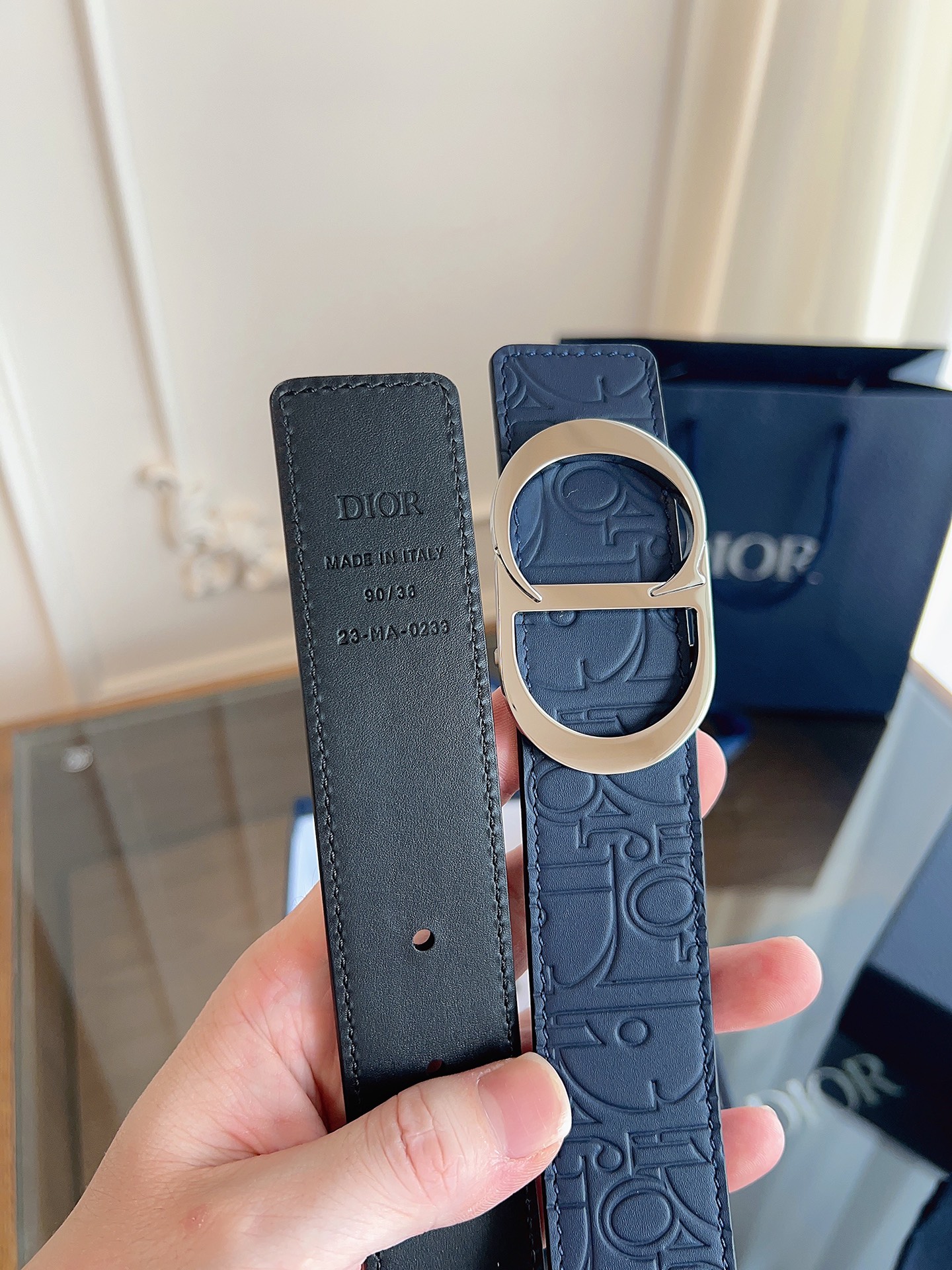 Dior embossed leather belt 3.5CM wide