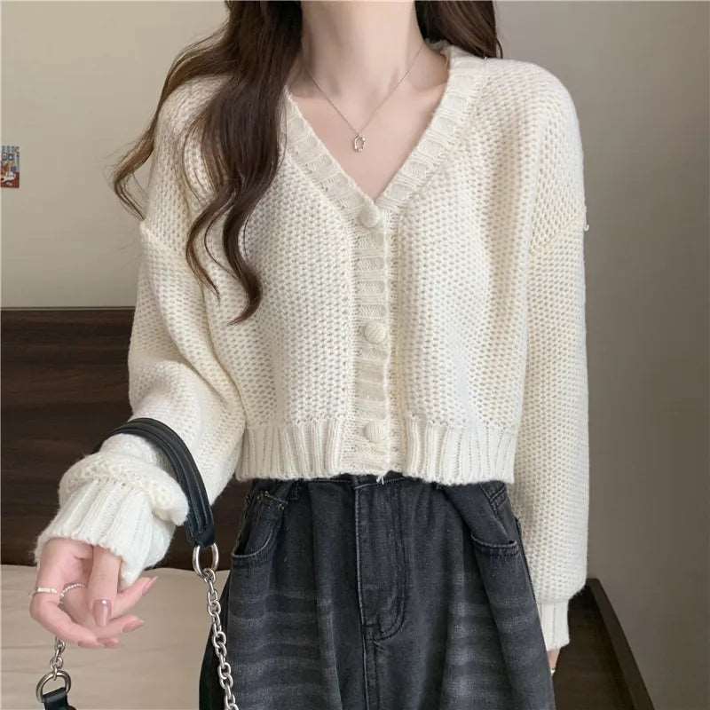 Button-Up V-Neck Knit Cardigan