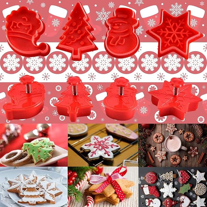🍪🍪4 Piece Christmas Cookie Plastic Spring Cookie Mold Set