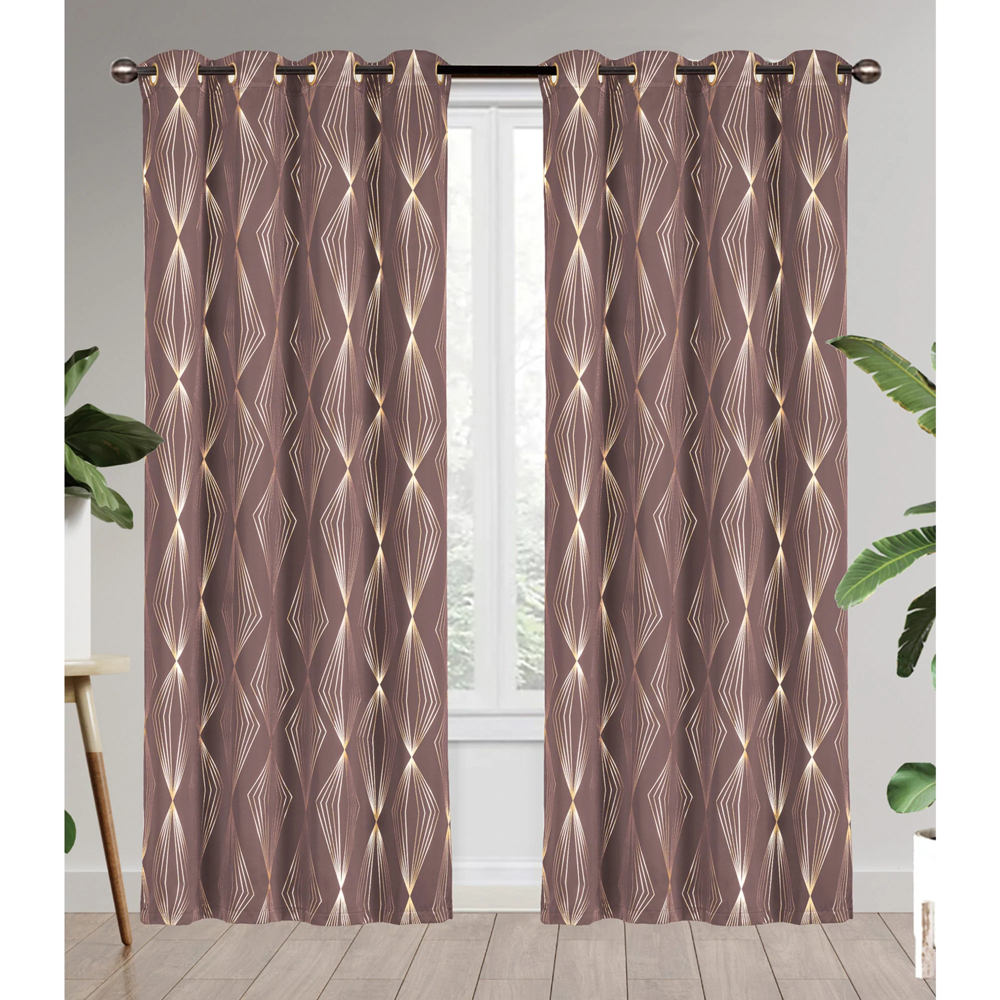 Jules Metallic Ogee Room Darkening Grommet Window Panel, 54x84 Inches