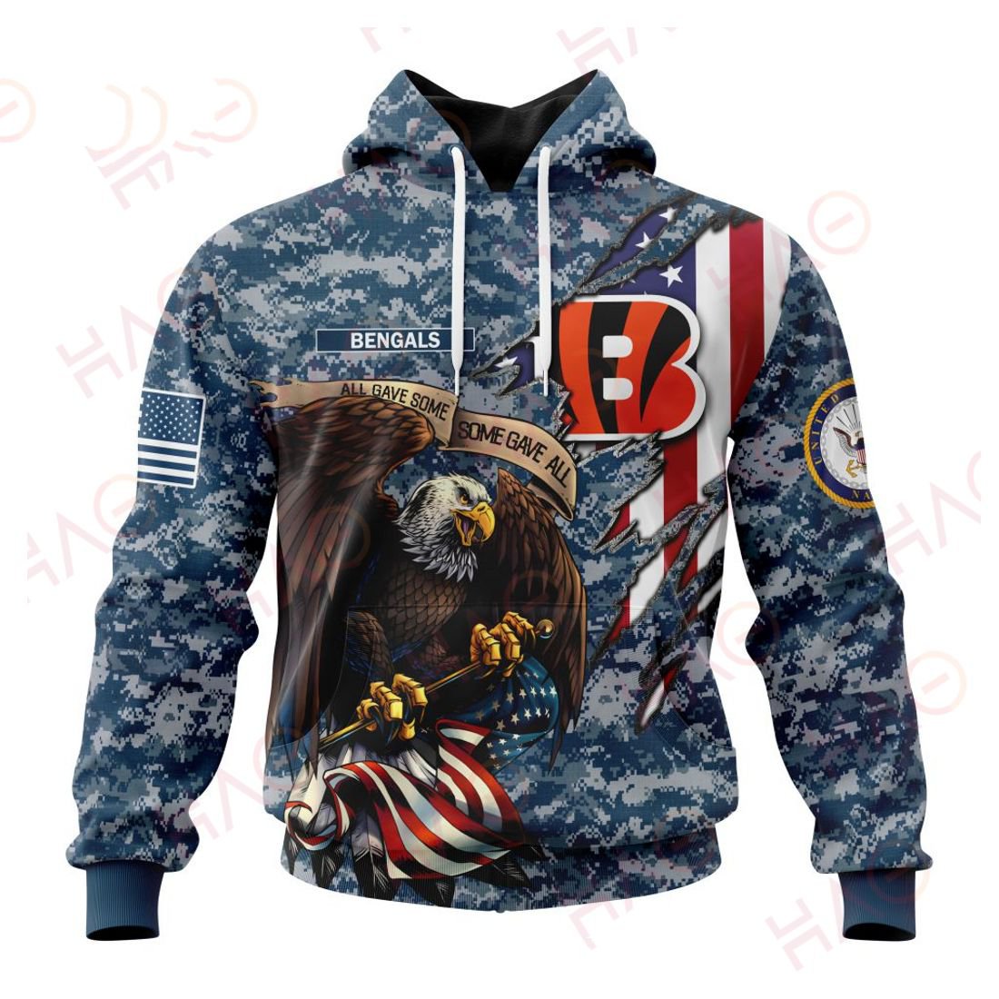 CINCINNATI BENGALS 3D HOODIE US NAVY VETERANS